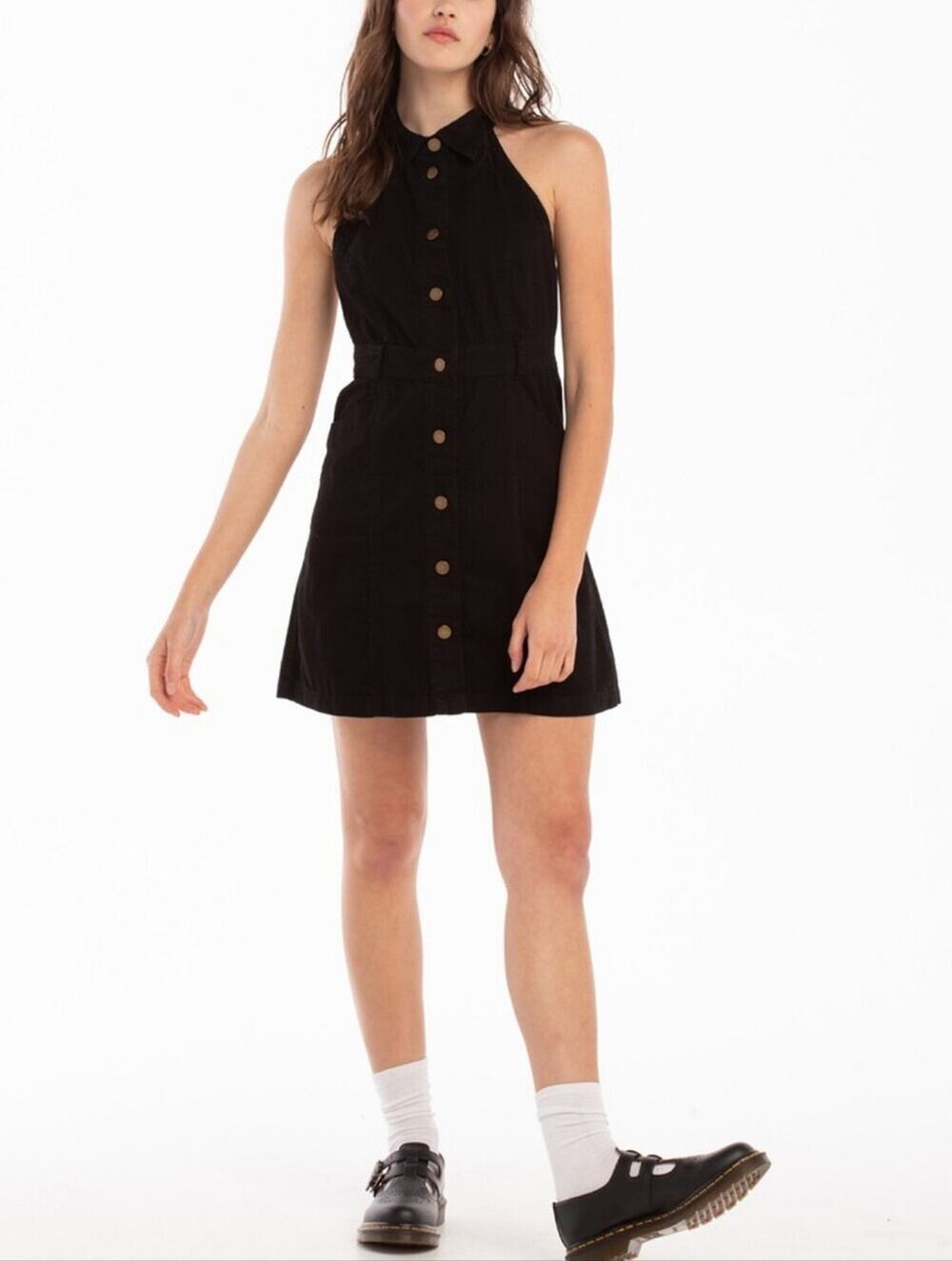Black Halter Button-Front Dress
